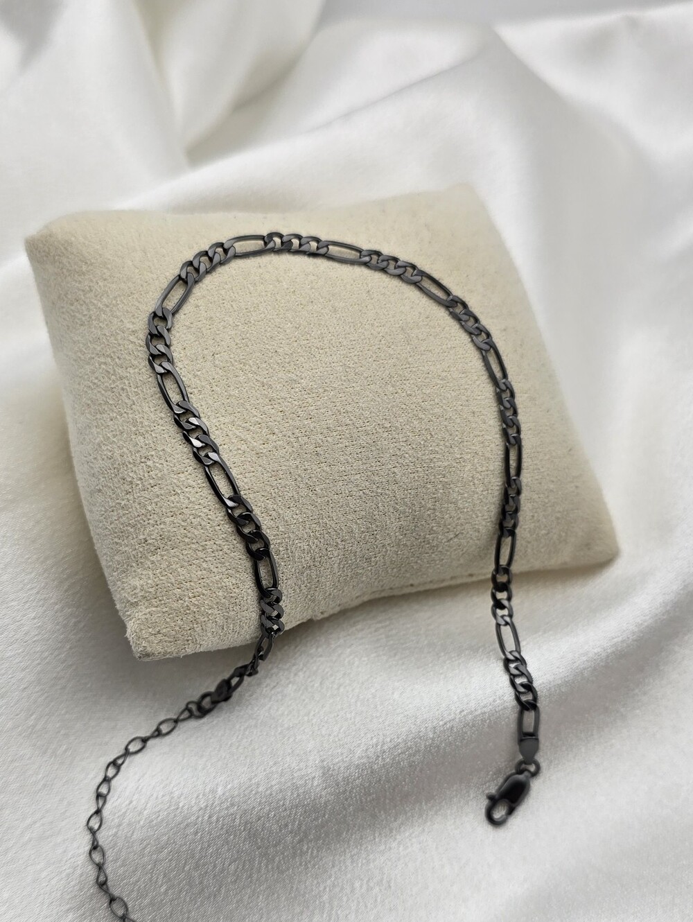Black Rhodium Over Sterling Silver 925 Figaro Link Anklet